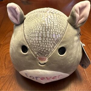 Squishmallows Gray and Pink Armadillo Plush - 'Forever' Embroidered NEW Thompson